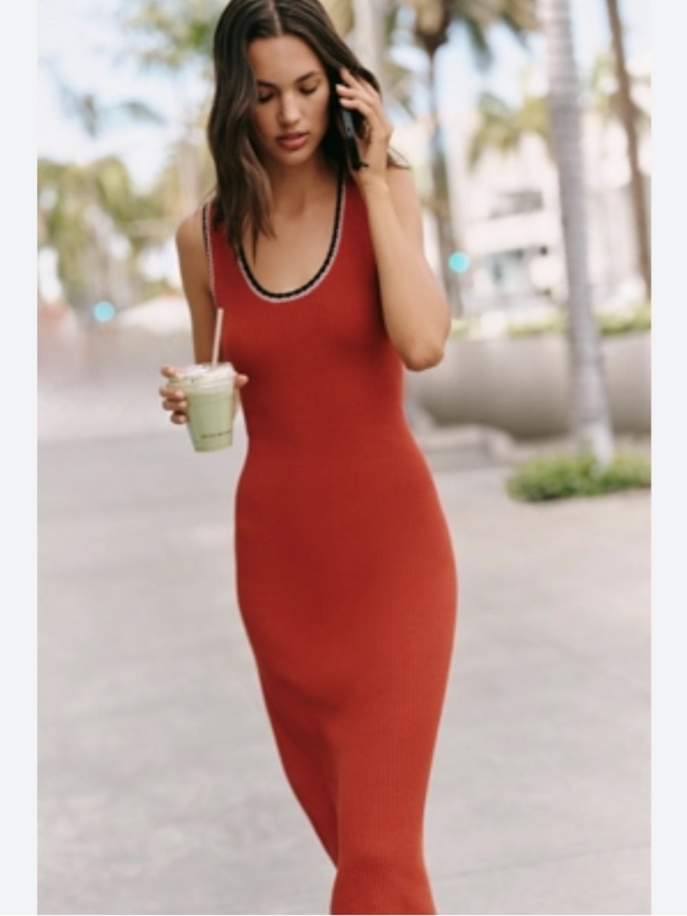 Varley Dress Mikel Midi Knit Tank in Bossa Nova Red